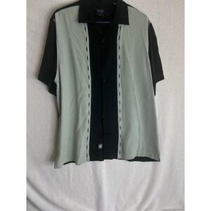 Nat Nast Luxury Originals Silk Bowling Shirt Mens Medium Black Sage Green Camp